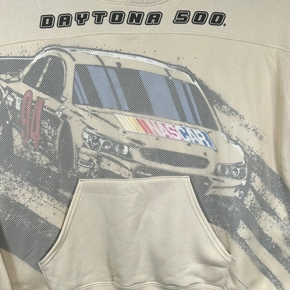 NASCAR Daytona 500 Graphic Hoodie Light‎ Birch Cream Men's 3XL New